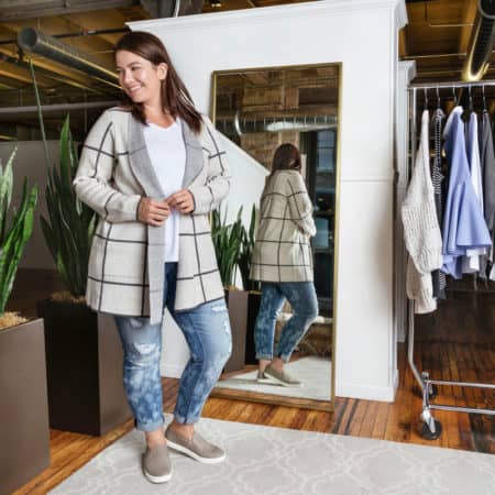 Woman trying on clothes