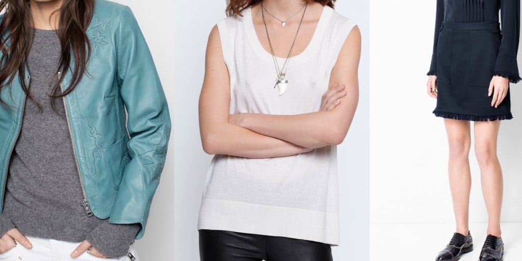 Leather jacket, white tank and fringed skirt from Zadig & Voltaire