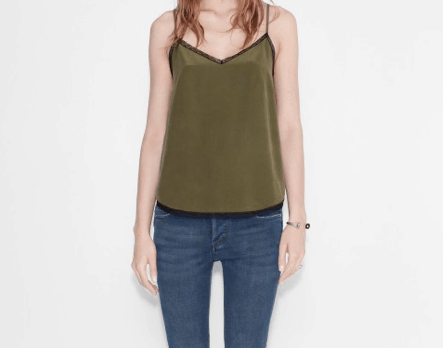 Olive green camisole with black trim