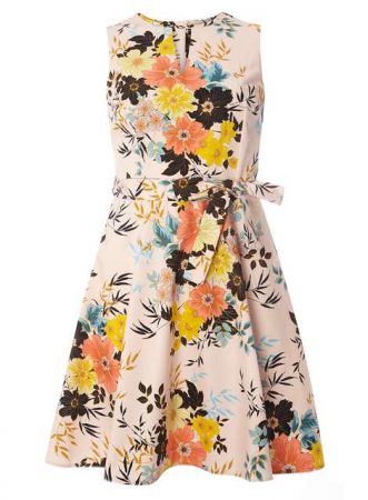 Peach floral fit and flare dress