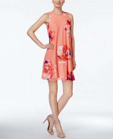 Macy's trapeze dress in peach floral