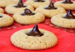 These are super easy to make. Whip up peanut butter cookies and drop a chocolate kiss in the middle of each!