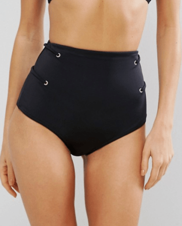 Black bikini bottom with tall waist and eyelets