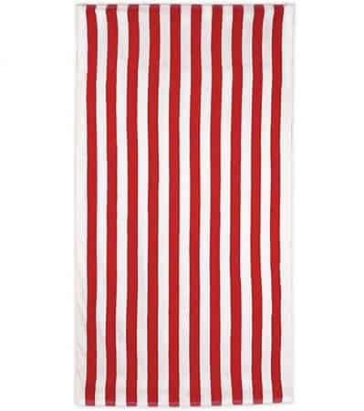 Red and white striped beach towel