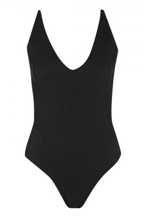 Simple black one-piece bathing suit