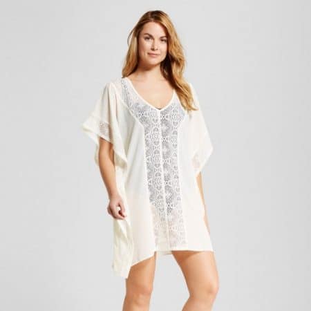 Cream-colored beach cover up with crochet detailing