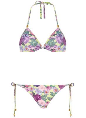 Lime Floral Triangle Bikini Top And Matching Bottoms