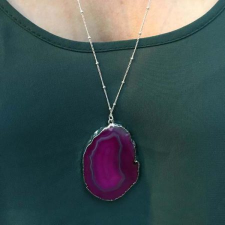 Mothers Day Jewelry Gift Idea: Gorgeous pink agate necklace on satellite chain