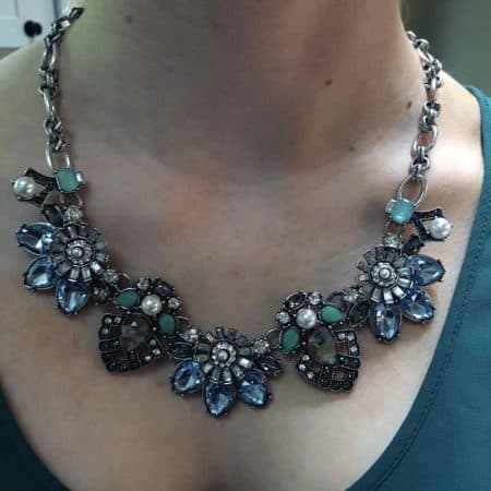 Mothers Day Jewelry Gift Ideas - floral bib necklace makes an outfit out of jeans and a T