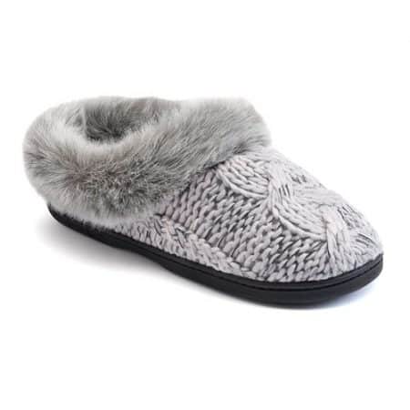 gray, fur lined slippers